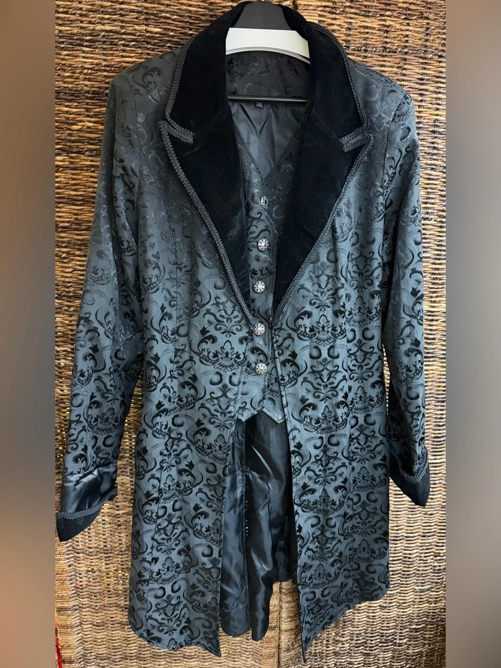 Black Velvet-Trim - Women’s Gothic Victorian Steampuk Long jacket -2XL